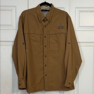 EDDIE BAUER Men's Rainier Long-Sleeve Ripstop Shirt Large Tan Brown Outdoor